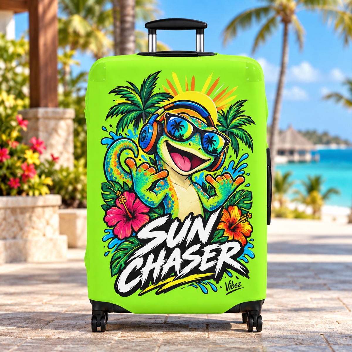 Sun Chaser Gecko Luggage Cover | Bright Tropical Travel