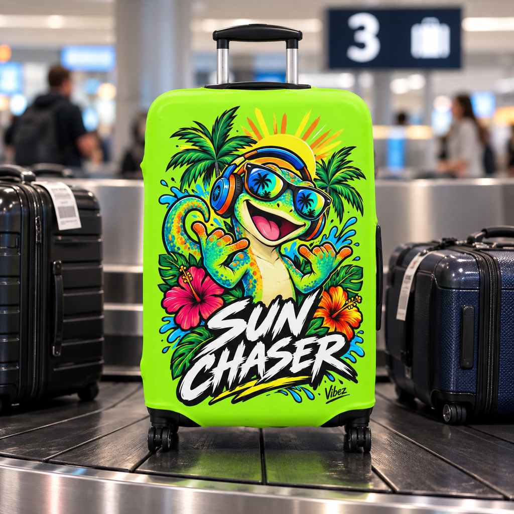 Sun Chaser Gecko Luggage Cover | Bright Tropical Travel