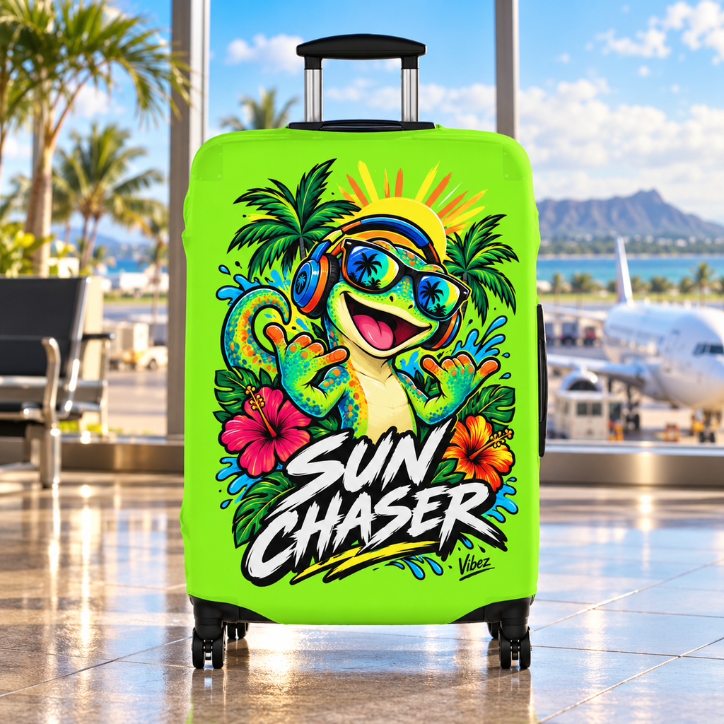 Sun Chaser Gecko Luggage Cover | Bright Tropical Travel