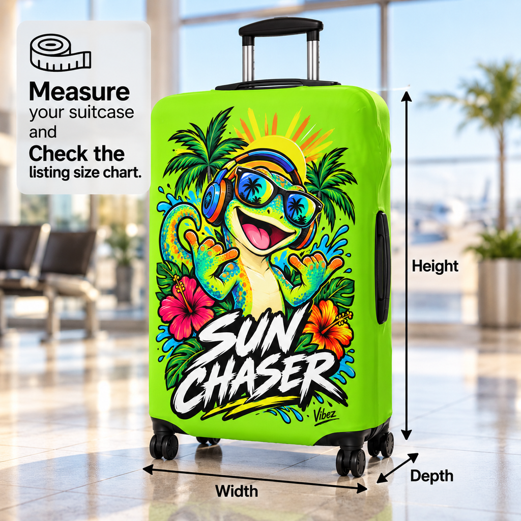 Sun Chaser Gecko Luggage Cover | Bright Tropical Travel