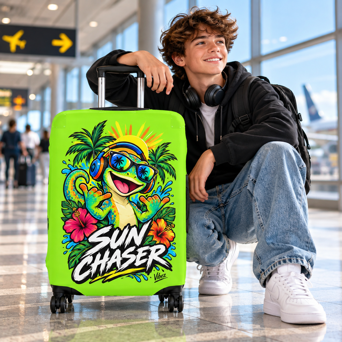Sun Chaser Gecko Luggage Cover | Bright Tropical Travel