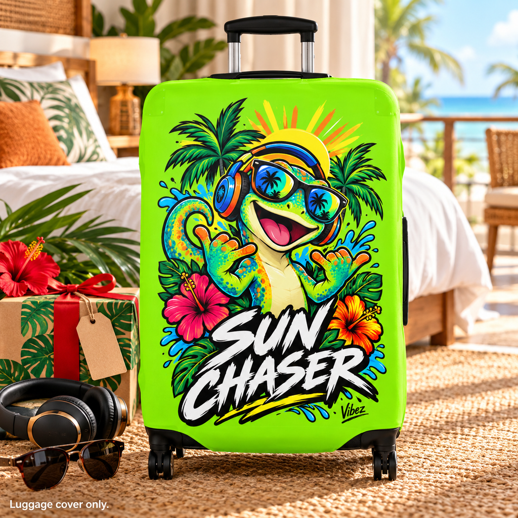 Sun Chaser Gecko Luggage Cover | Bright Tropical Travel