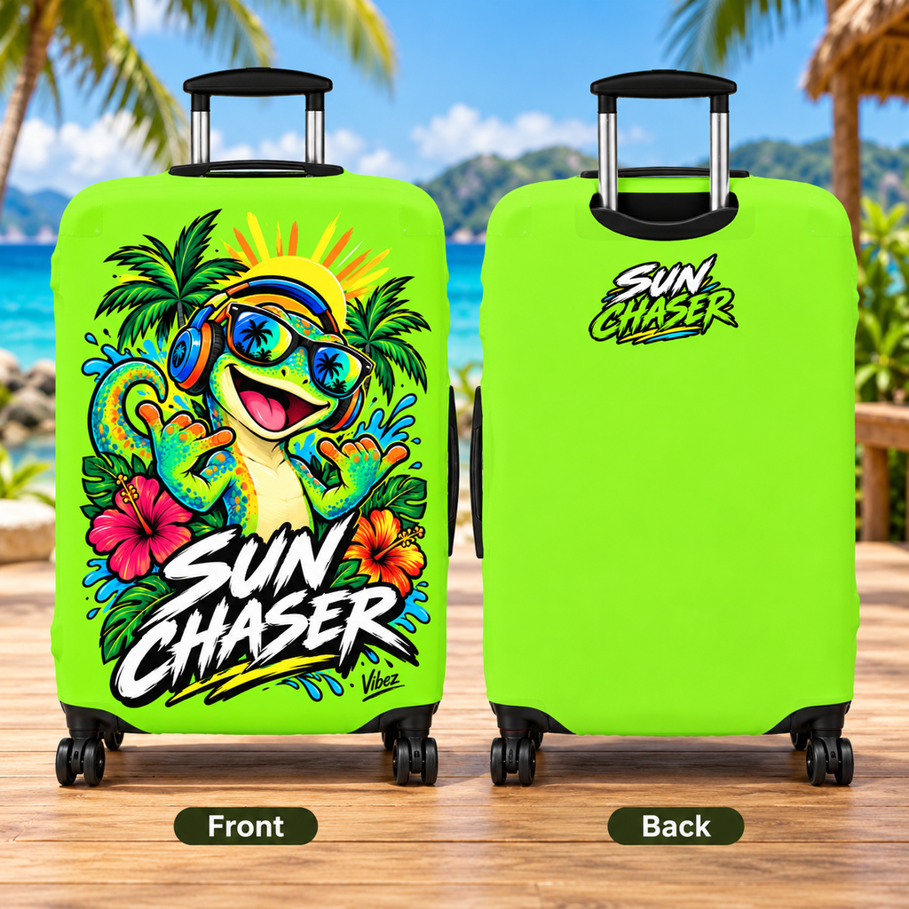Sun Chaser Gecko Luggage Cover | Bright Tropical Travel