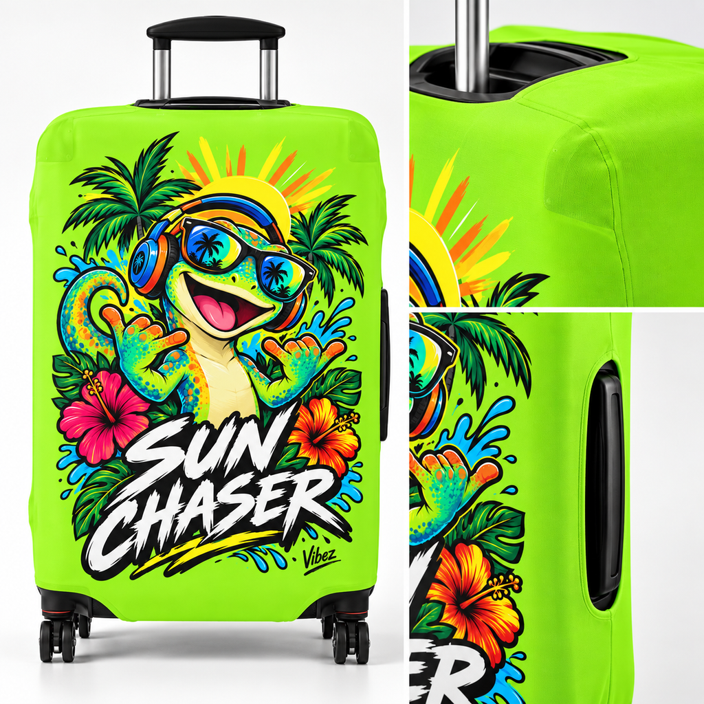 Sun Chaser Gecko Luggage Cover | Bright Tropical Travel