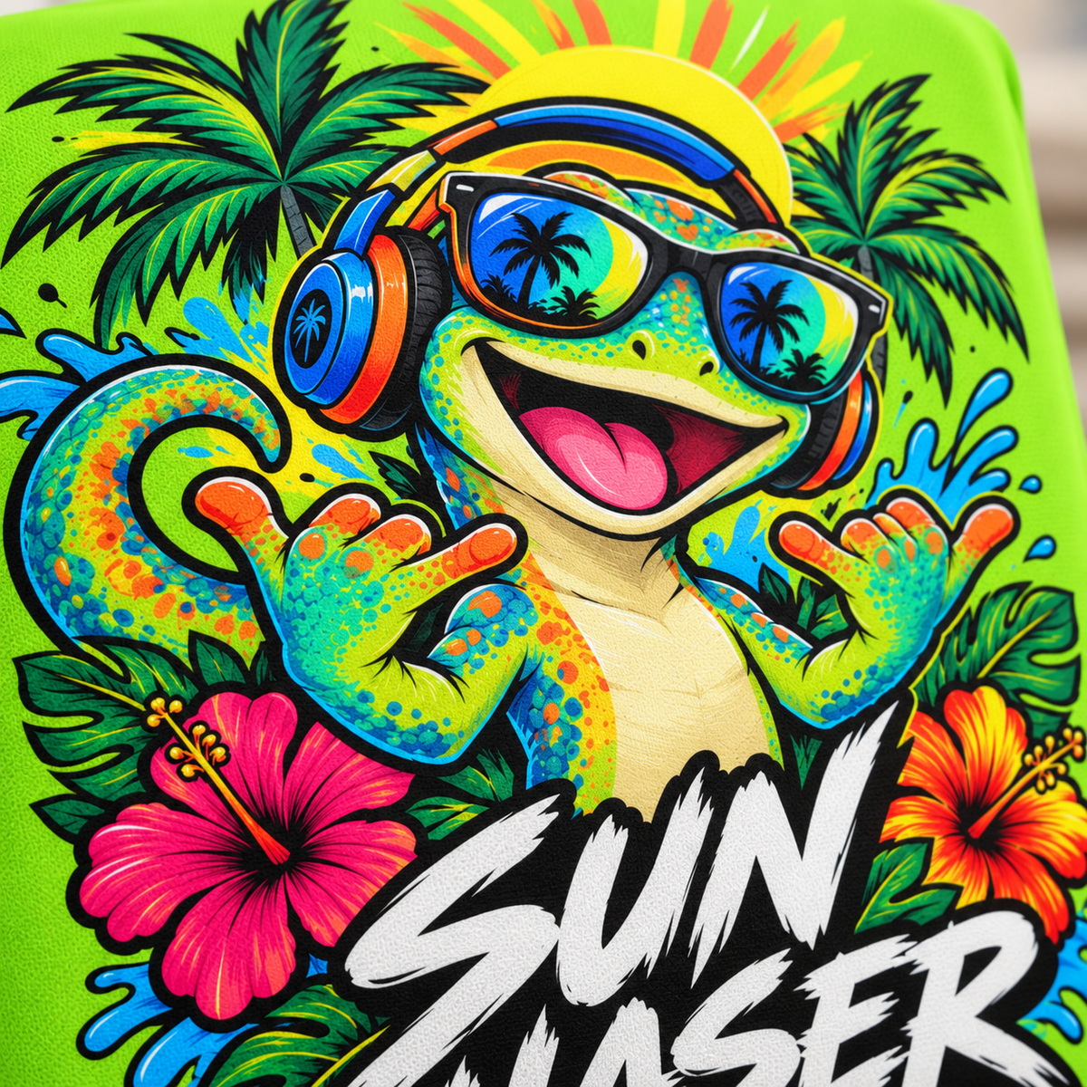 Sun Chaser Gecko Luggage Cover | Bright Tropical Travel