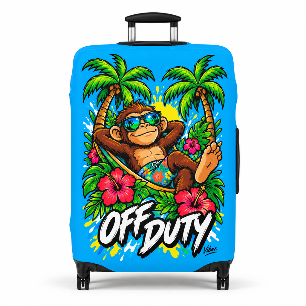 Relaxed Monkey Off Duty Luggage Cover | Tropical Palm Beach Print