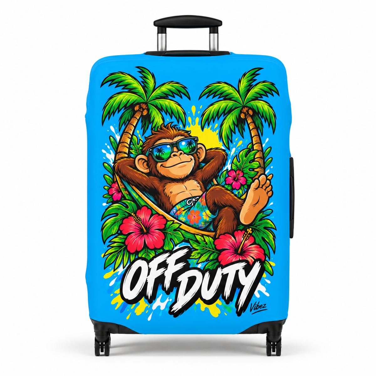 Relaxed Monkey Off Duty Luggage Cover | Tropical Palm Beach Print