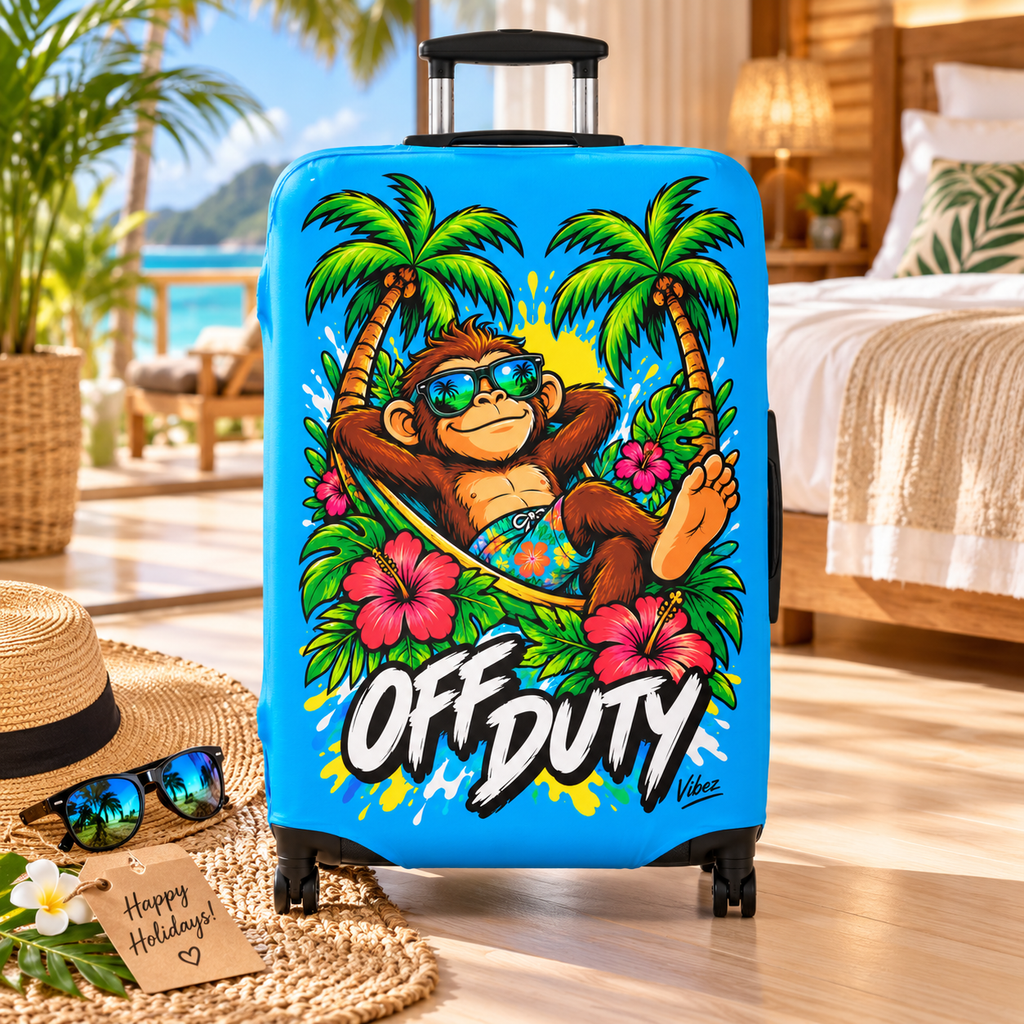Relaxed Monkey Off Duty Luggage Cover | Tropical Palm Beach Print
