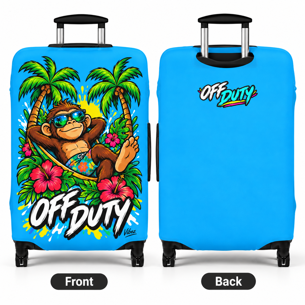 Relaxed Monkey Off Duty Luggage Cover | Tropical Palm Beach Print