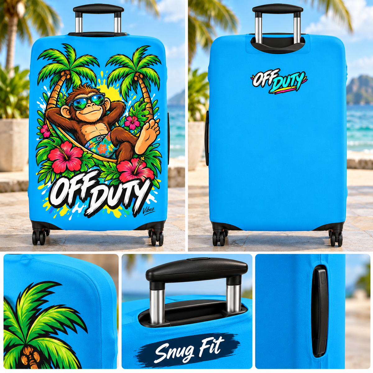 Relaxed Monkey Off Duty Luggage Cover | Tropical Palm Beach Print