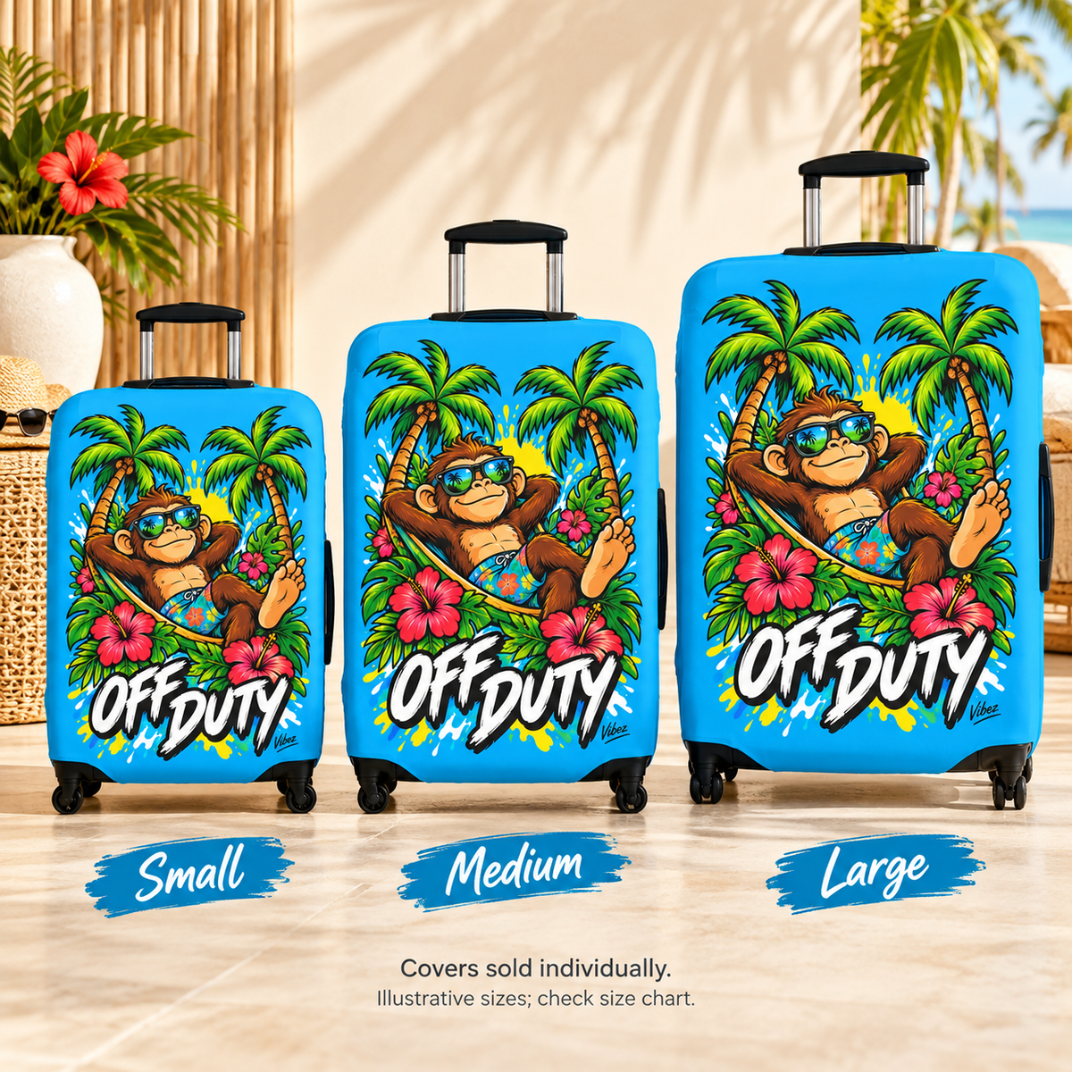Relaxed Monkey Off Duty Luggage Cover | Tropical Palm Beach Print