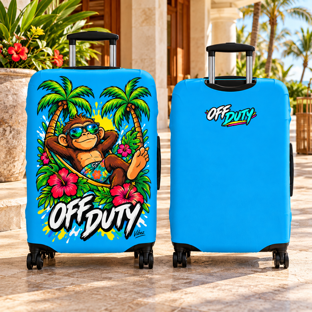 Relaxed Monkey Off Duty Luggage Cover | Tropical Palm Beach Print