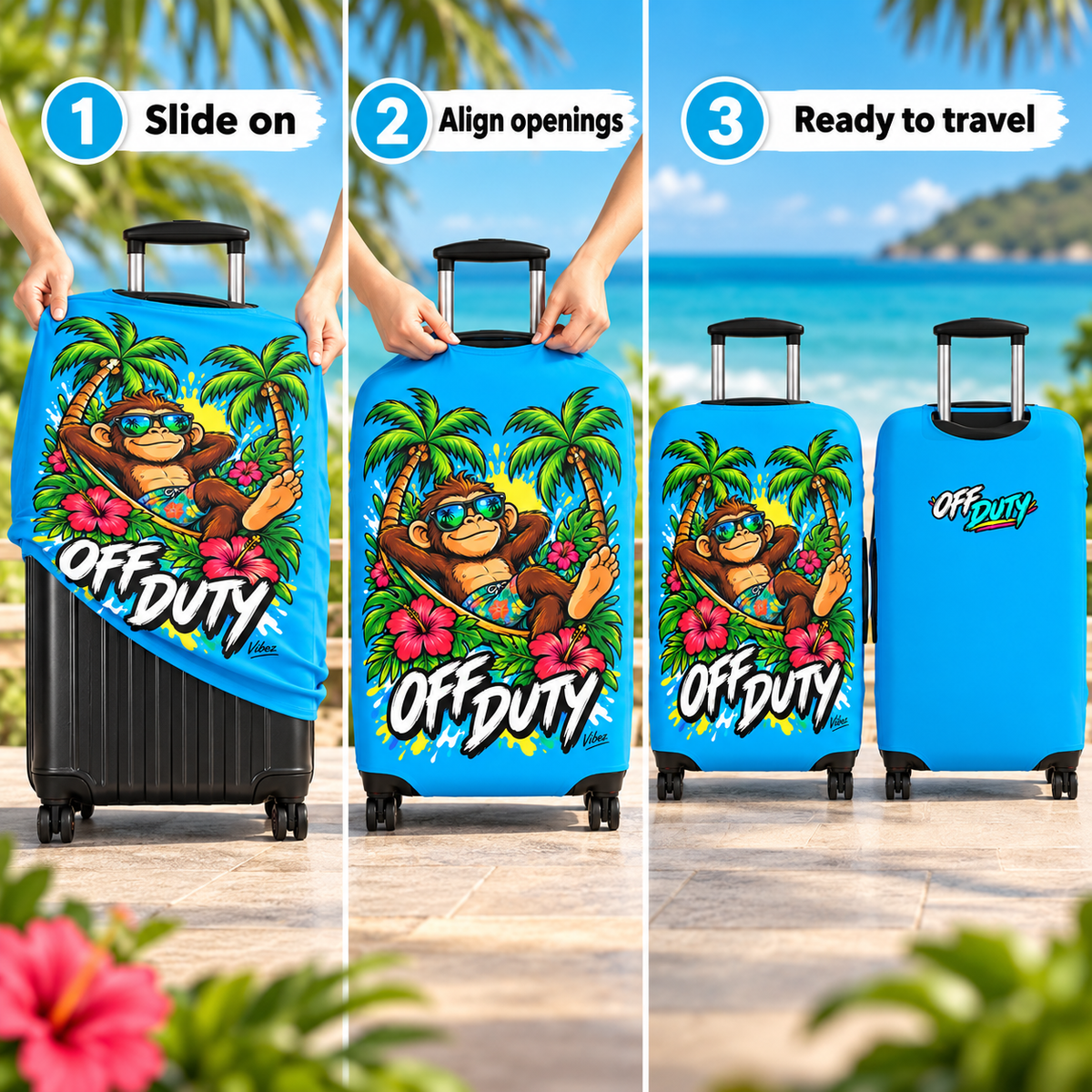 Relaxed Monkey Off Duty Luggage Cover | Tropical Palm Beach Print