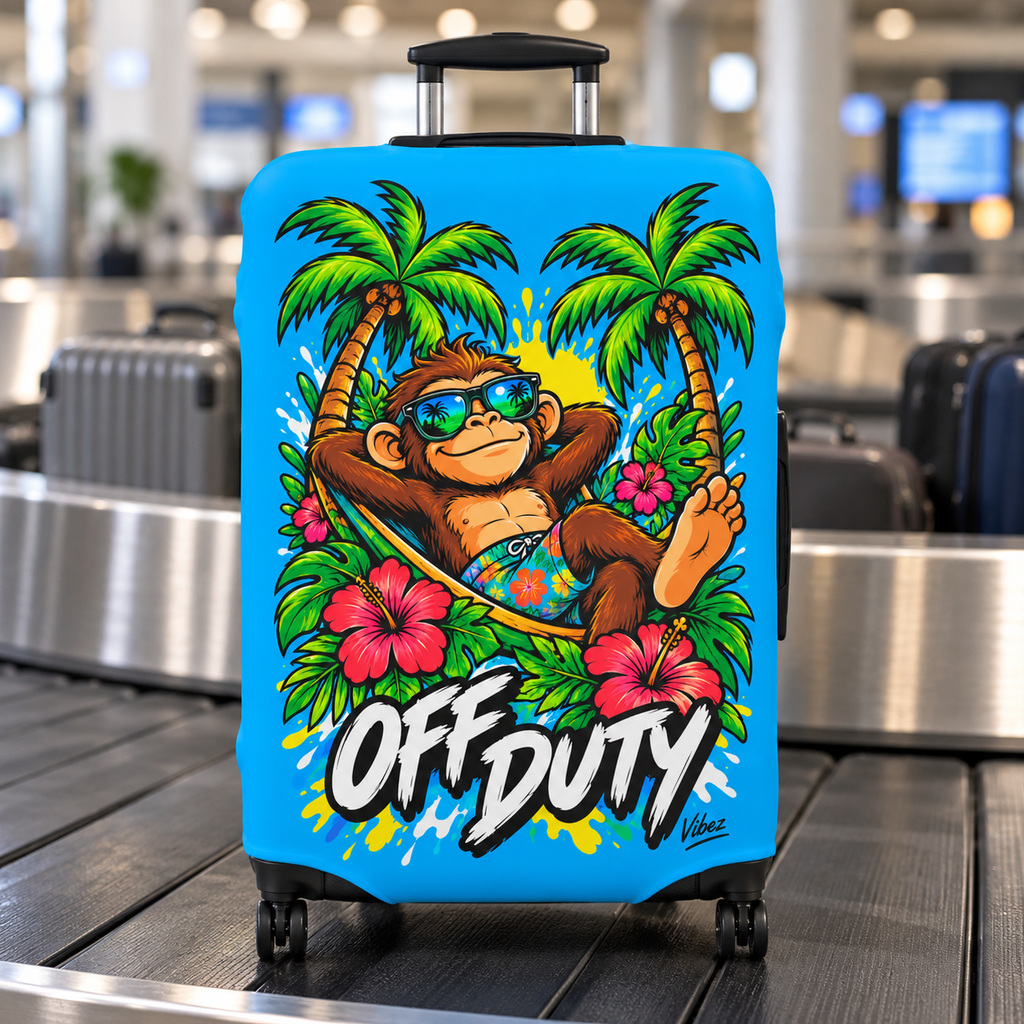 Relaxed Monkey Off Duty Luggage Cover | Tropical Palm Beach Print