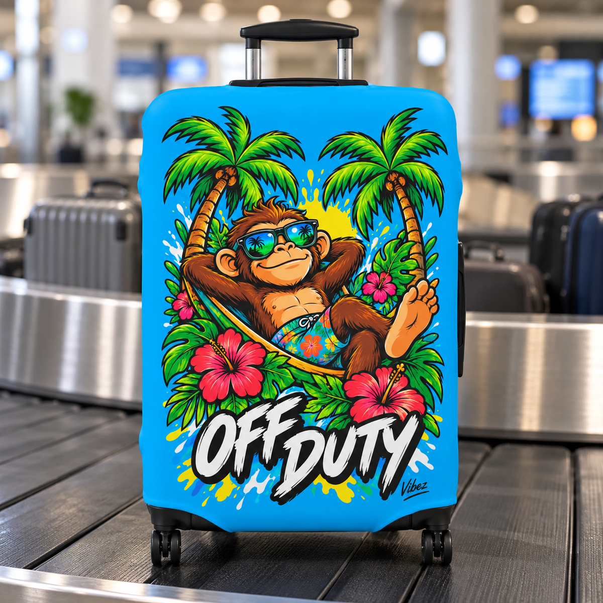 Relaxed Monkey Off Duty Luggage Cover | Tropical Palm Beach Print
