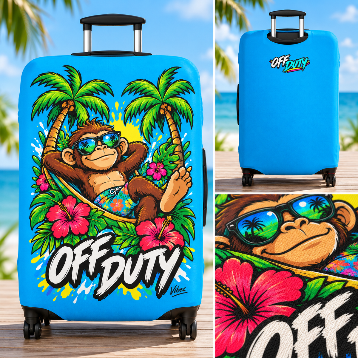 Relaxed Monkey Off Duty Luggage Cover | Tropical Palm Beach Print