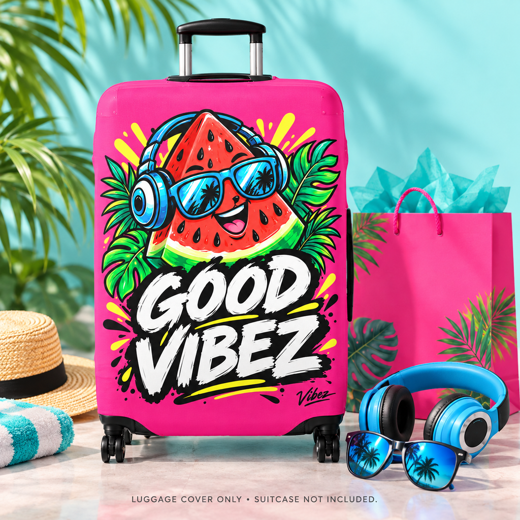 Watermelon 'Good Vibez' Design Luggage Cover | Pink Travel Accessory