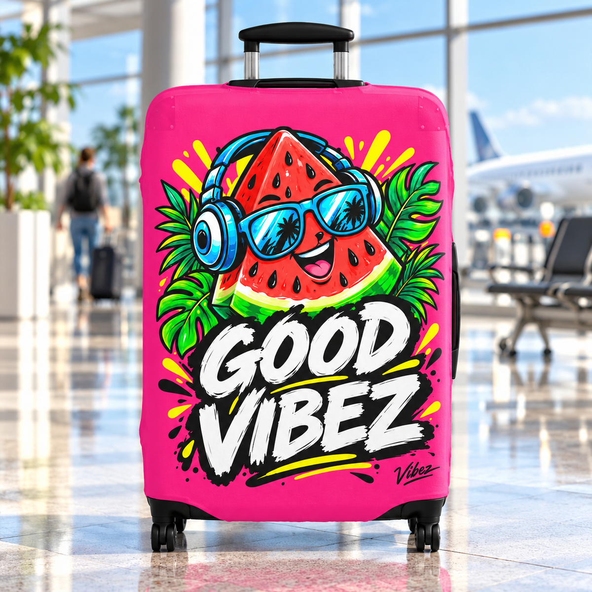 Watermelon 'Good Vibez' Design Luggage Cover | Pink Travel Accessory