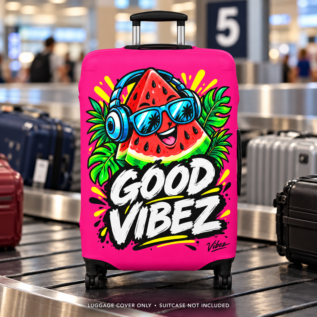 Watermelon 'Good Vibez' Design Luggage Cover | Pink Travel Accessory