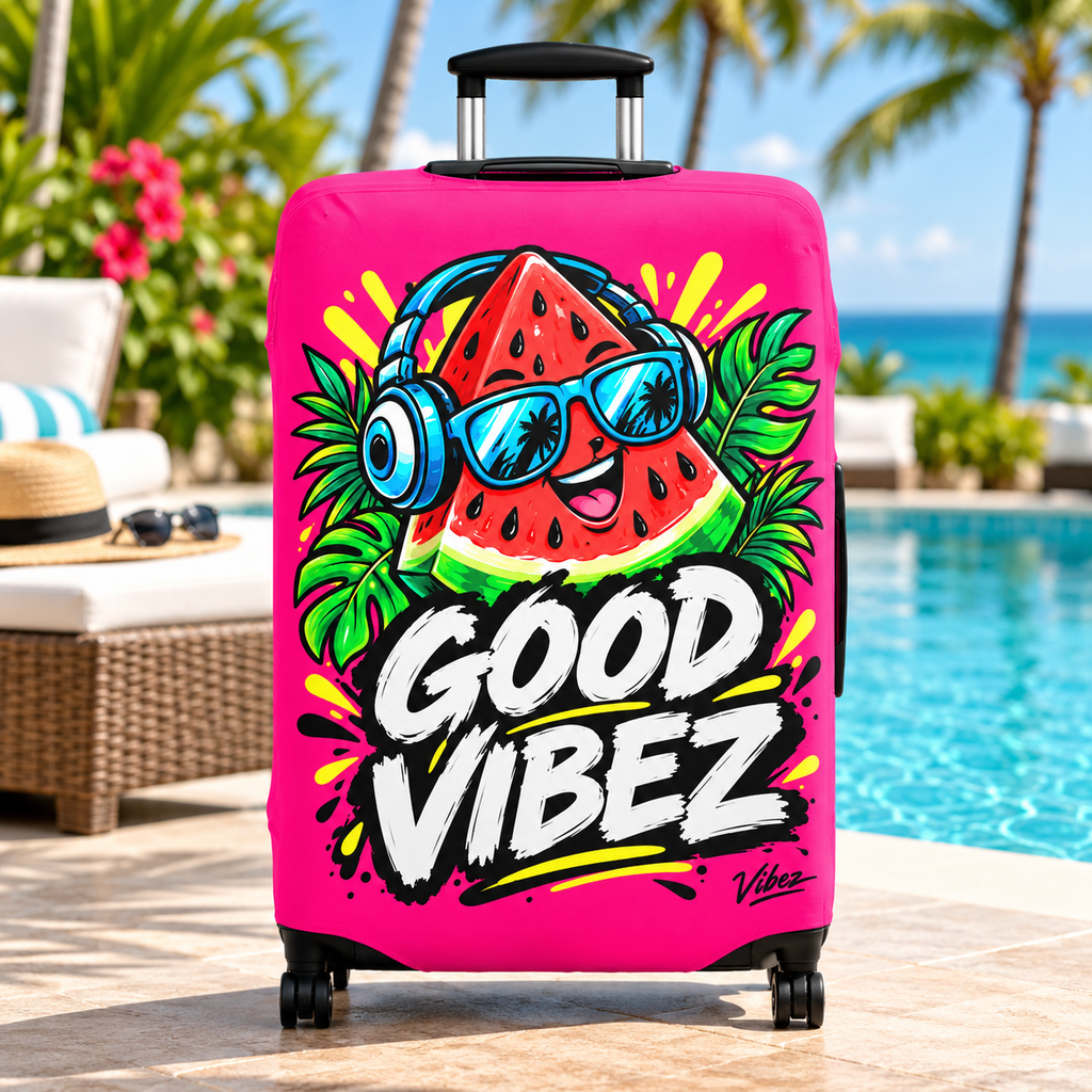 Watermelon 'Good Vibez' Design Luggage Cover | Pink Travel Accessory