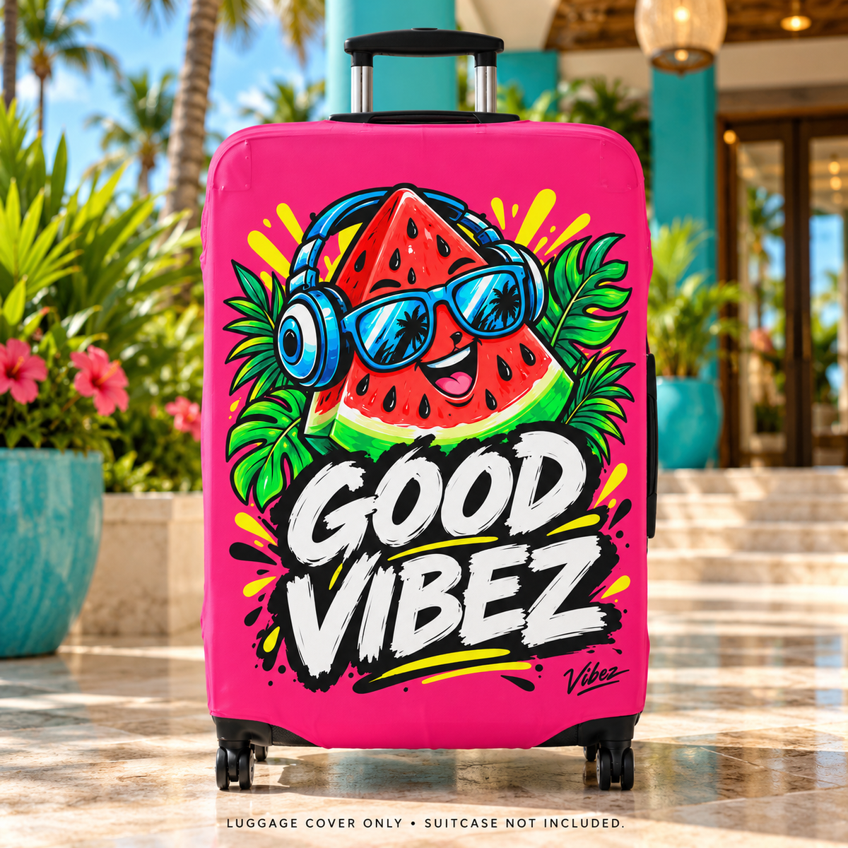 Watermelon 'Good Vibez' Design Luggage Cover | Pink Travel Accessory