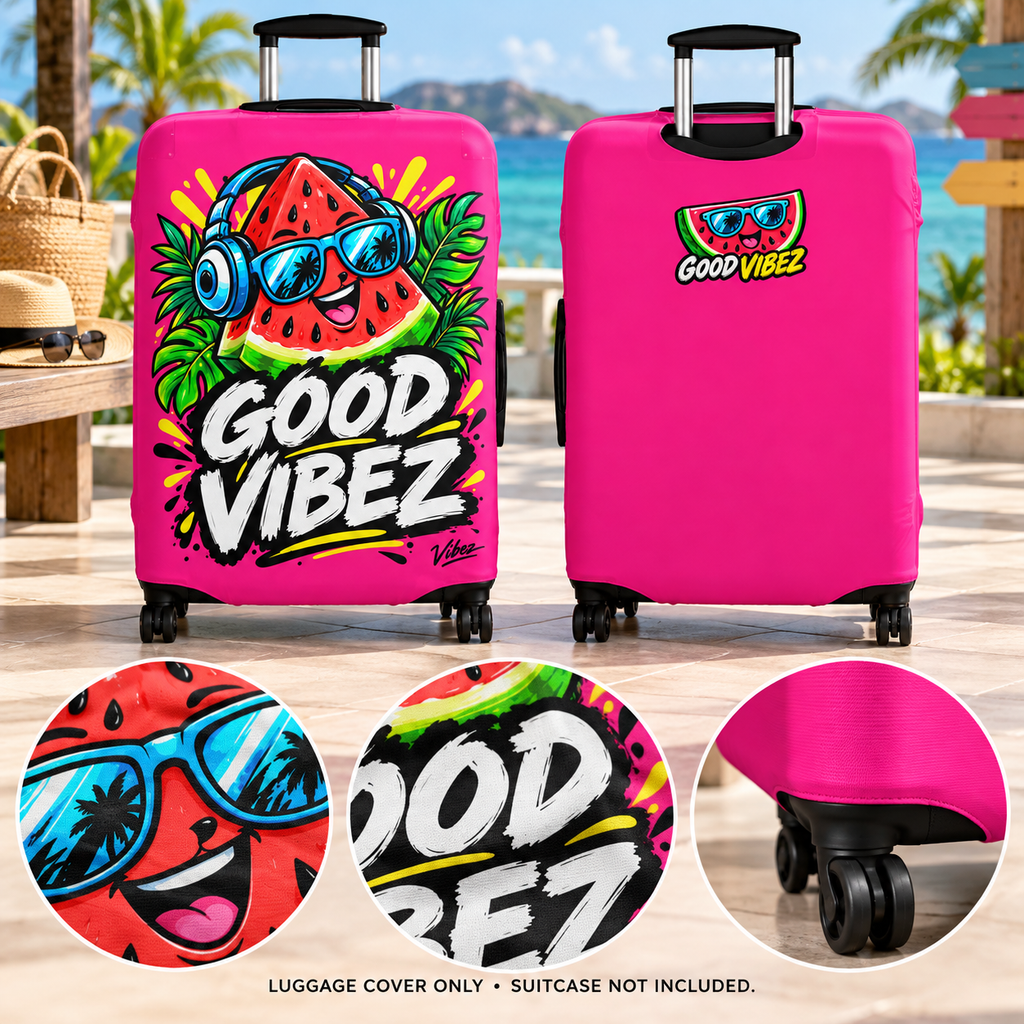 Watermelon 'Good Vibez' Design Luggage Cover | Pink Travel Accessory