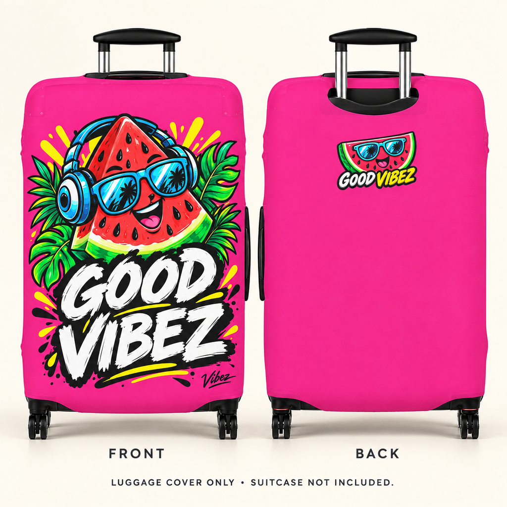 Watermelon 'Good Vibez' Design Luggage Cover | Pink Travel Accessory