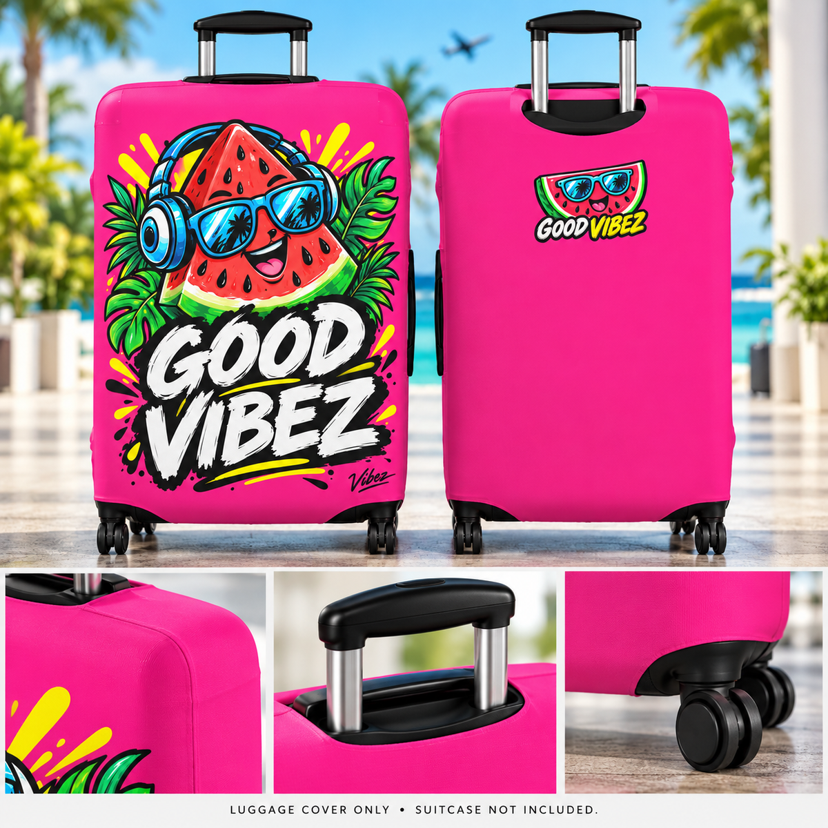Watermelon 'Good Vibez' Design Luggage Cover | Pink Travel Accessory