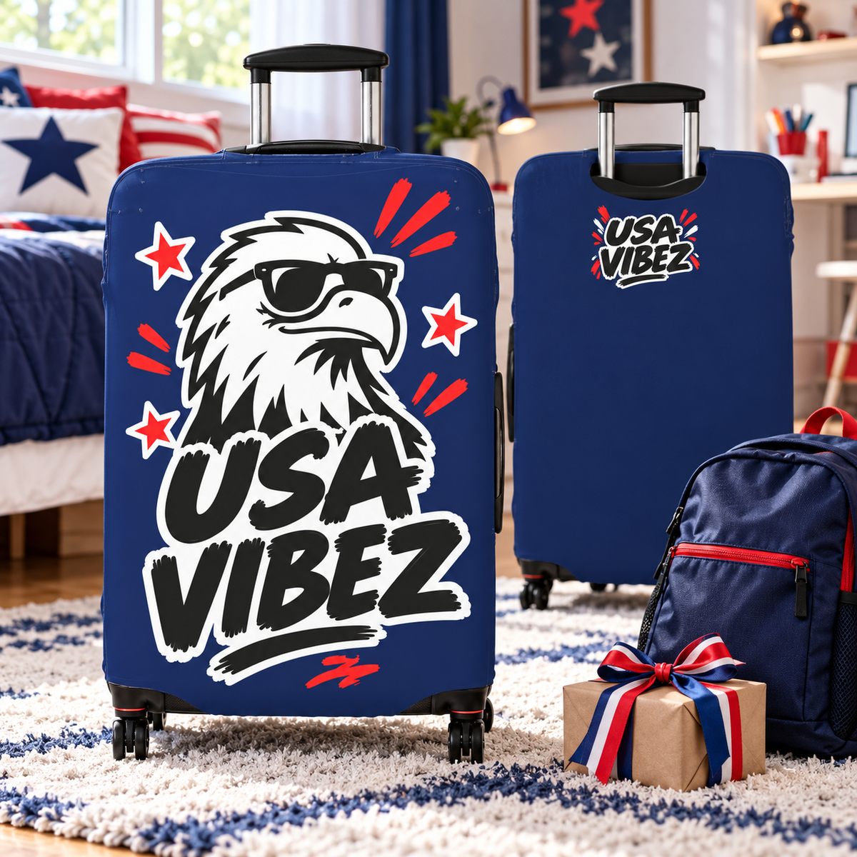 USA Vibez Luggage Cover | Eagle Patriotic Suitcase Protector