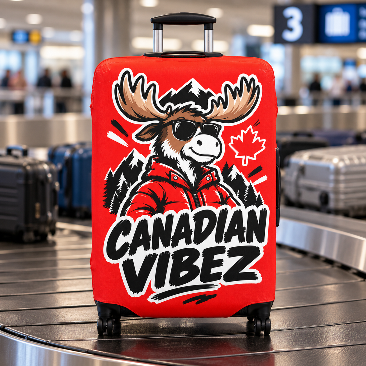 Canadian Vibez Moose Luggage Cover | Red Maple Leaf Travel Protector