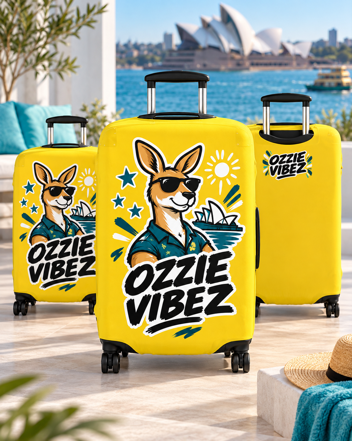 Ozzie Vibez Kangaroo Graphic Luggage Cover | Yellow Travel Accessory