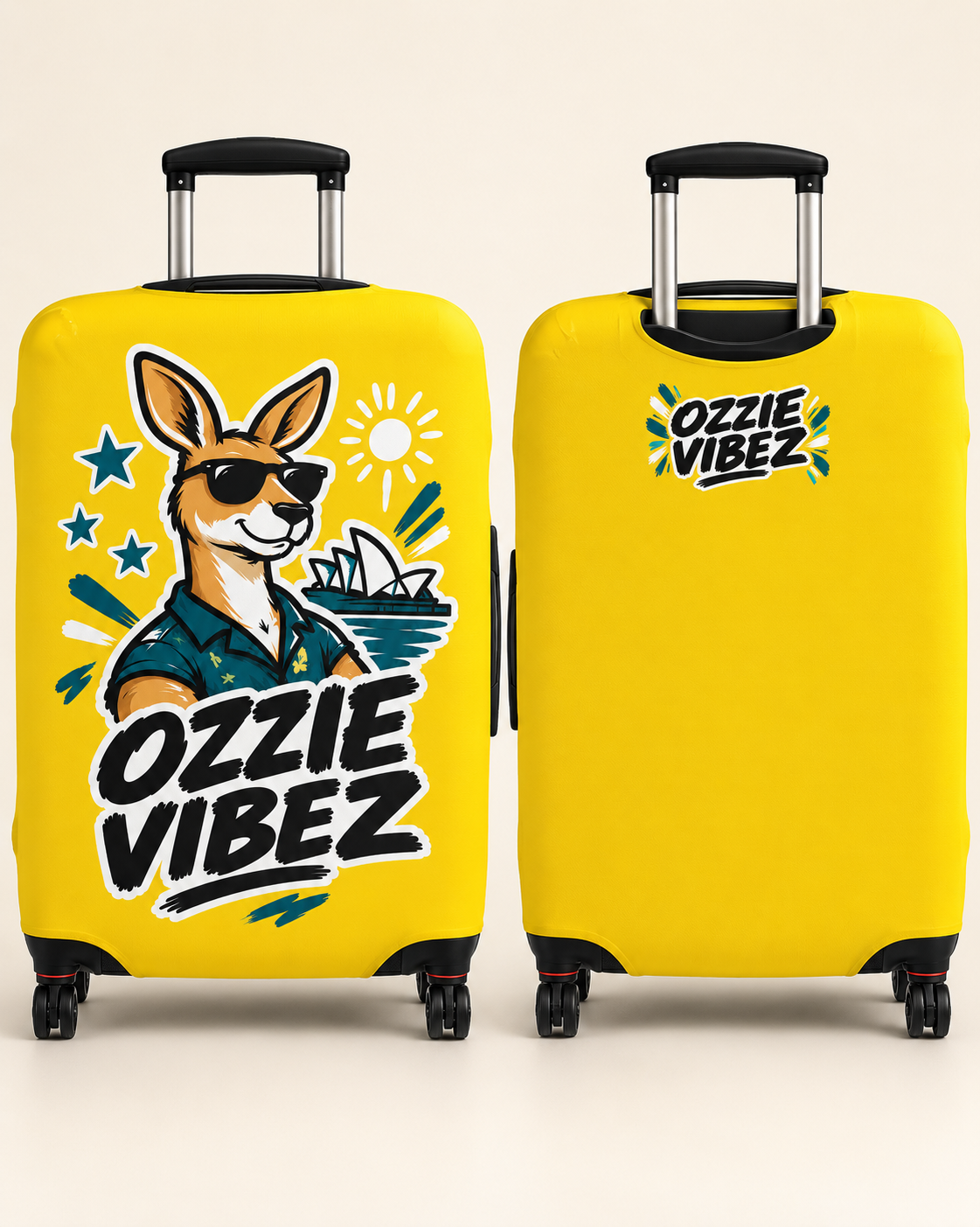 Ozzie Vibez Kangaroo Graphic Luggage Cover | Yellow Travel Accessory