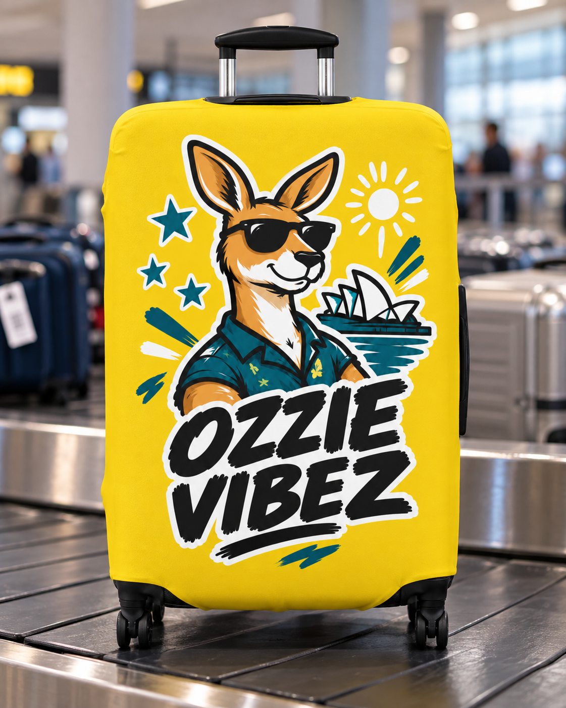 Ozzie Vibez Kangaroo Graphic Luggage Cover | Yellow Travel Accessory