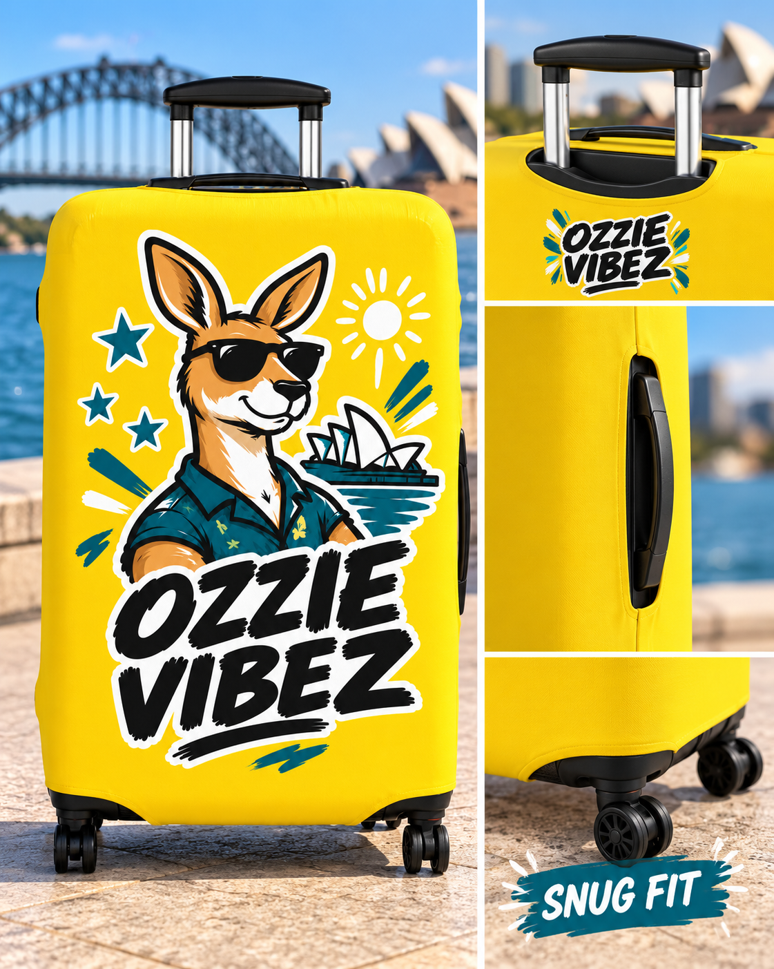Ozzie Vibez Kangaroo Graphic Luggage Cover | Yellow Travel Accessory