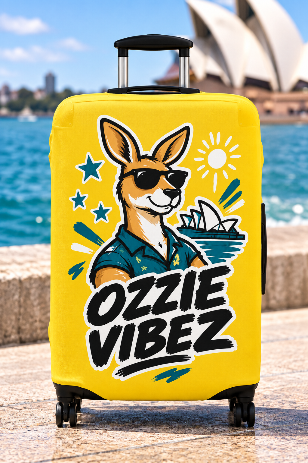 Ozzie Vibez Kangaroo Graphic Luggage Cover | Yellow Travel Accessory