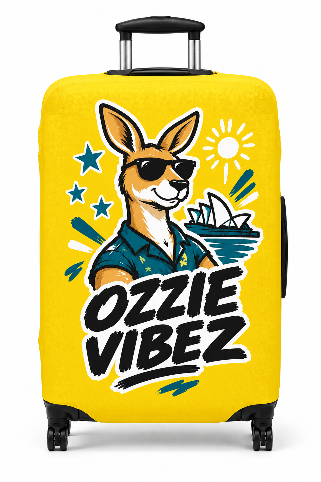 Ozzie Vibez Kangaroo Graphic Luggage Cover | Yellow Travel Accessory