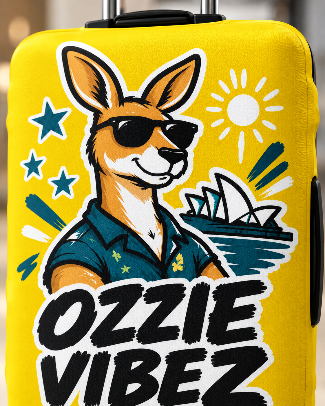 Ozzie Vibez Kangaroo Graphic Luggage Cover | Yellow Travel Accessory
