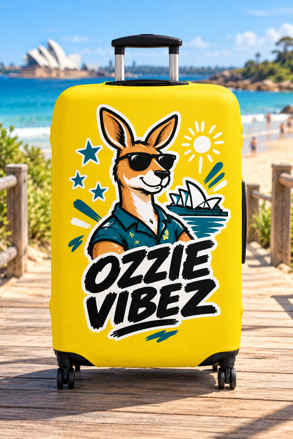Ozzie Vibez Kangaroo Graphic Luggage Cover | Yellow Travel Accessory