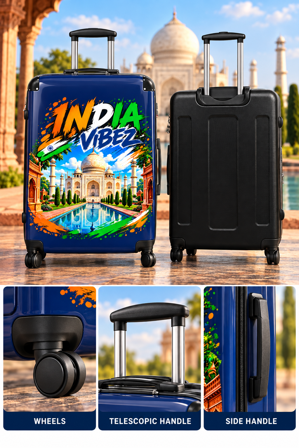 India Vibez Suitcase | Taj Mahal Travel Luggage, Colorful Indian Landmark Design