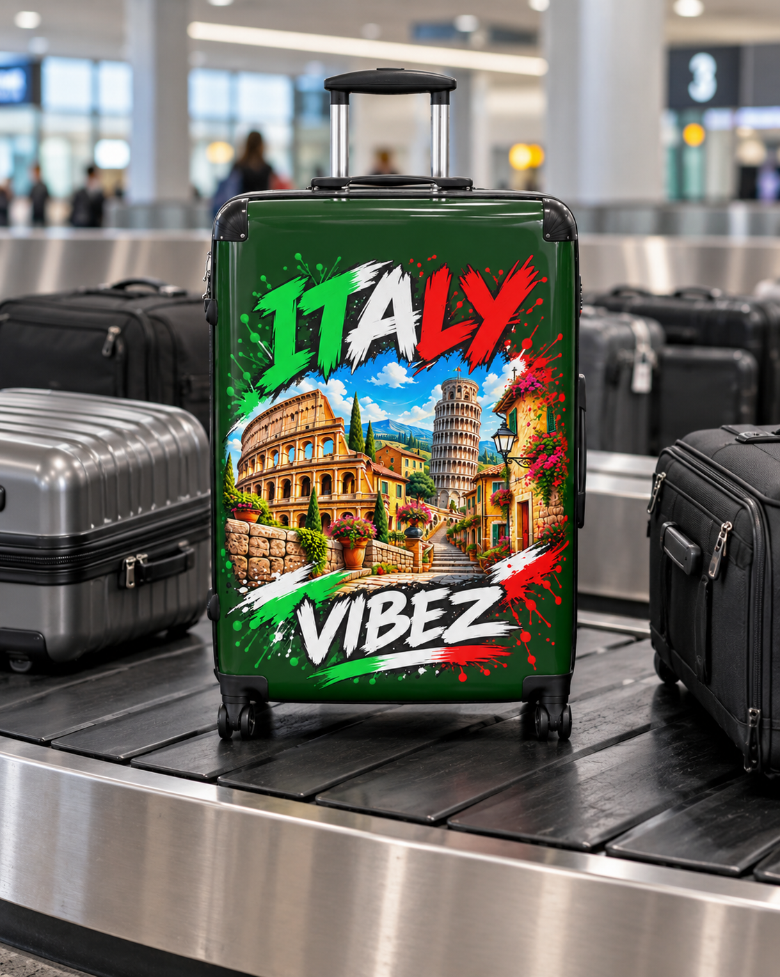 Italy Vibez Suitcase | Italian Landmarks Luggage Cover, Colosseum & Leaning Tower Design