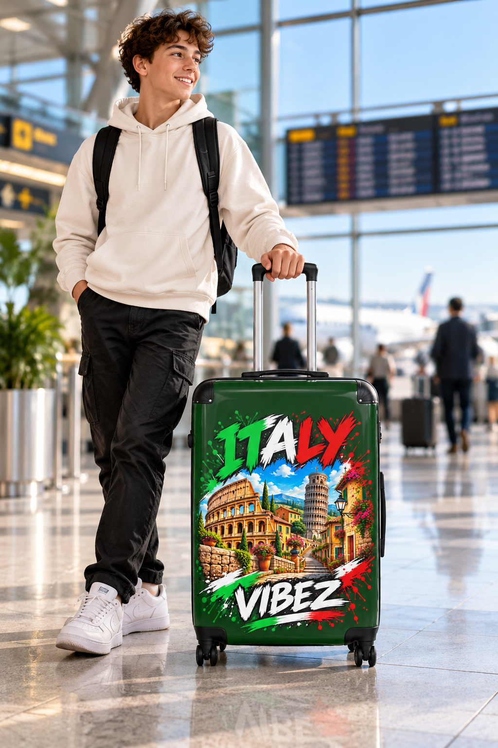 Italy Vibez Suitcase | Italian Landmarks Luggage Cover, Colosseum & Leaning Tower Design