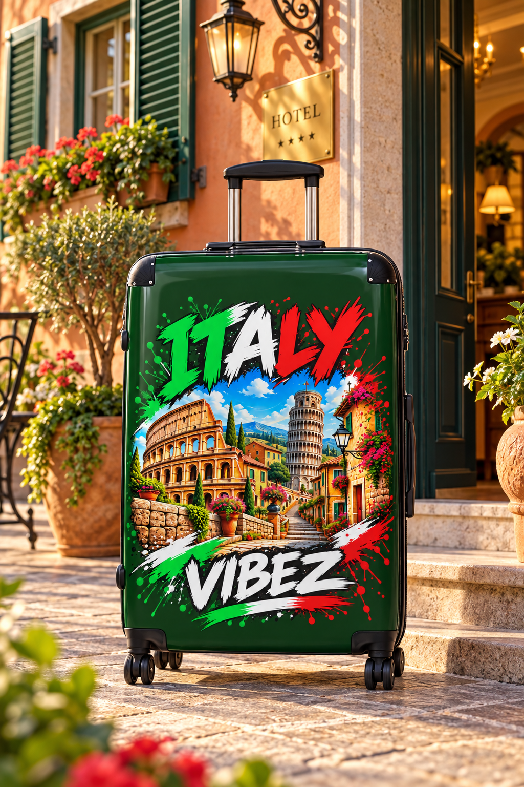 Italy Vibez Suitcase | Italian Landmarks Luggage Cover, Colosseum & Leaning Tower Design