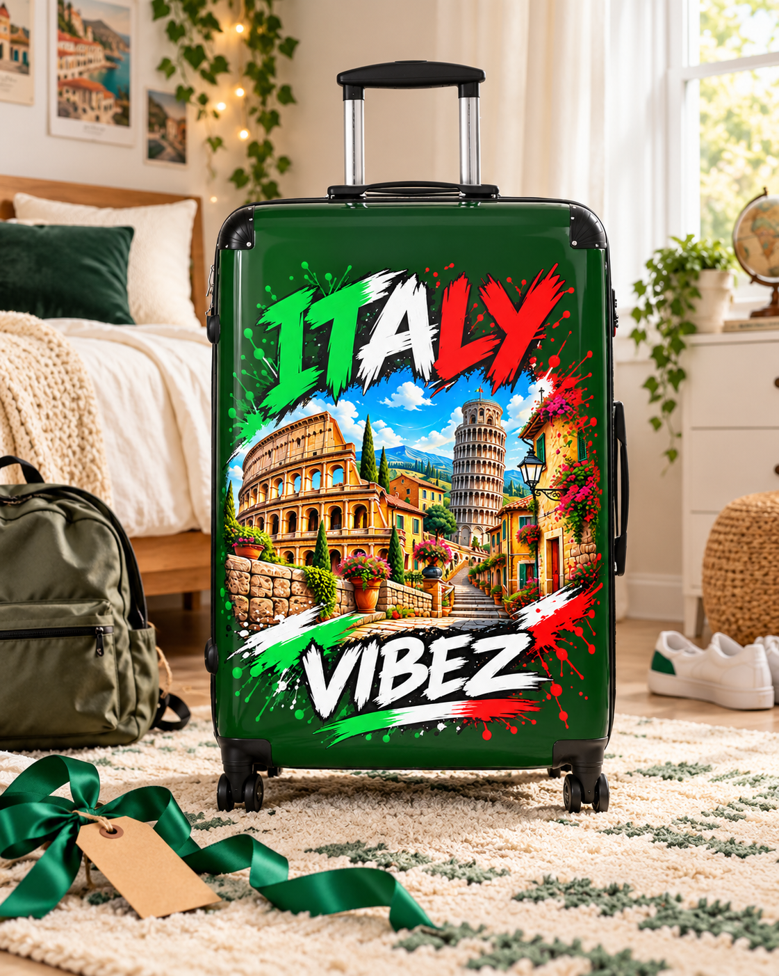 Italy Vibez Suitcase | Italian Landmarks Colosseum & Leaning Tower Design
