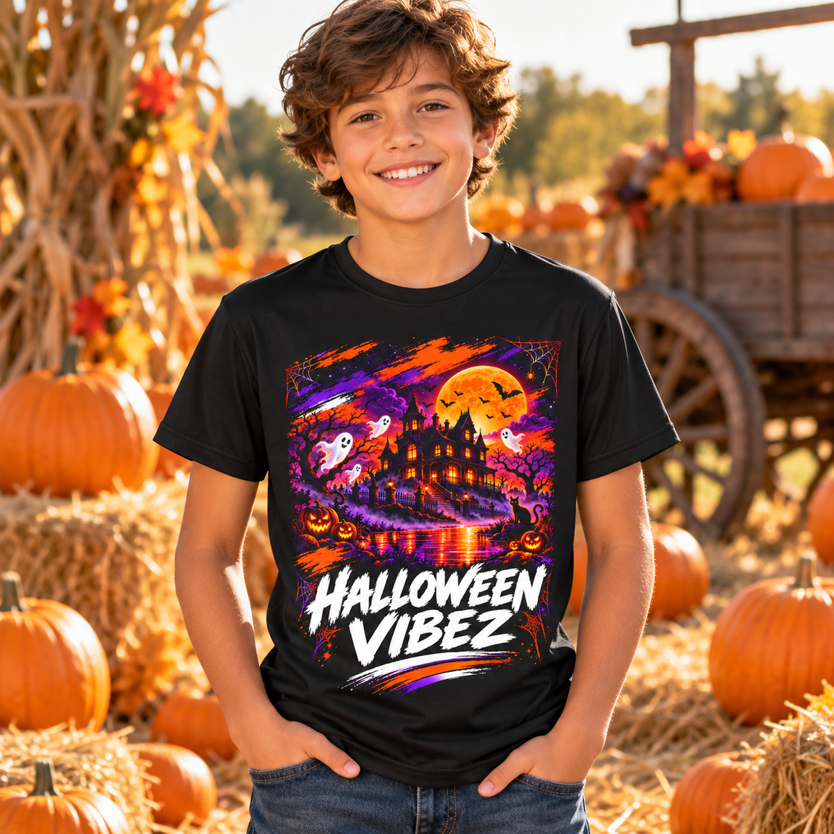 Halloween Vibez Kids Jersey | Haunted House, Ghosts, Pumpkins