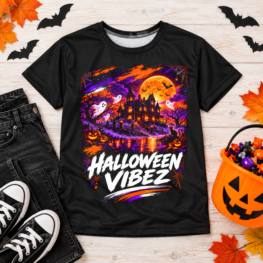 Halloween Vibez Kids Jersey | Haunted House, Ghosts, Pumpkins
