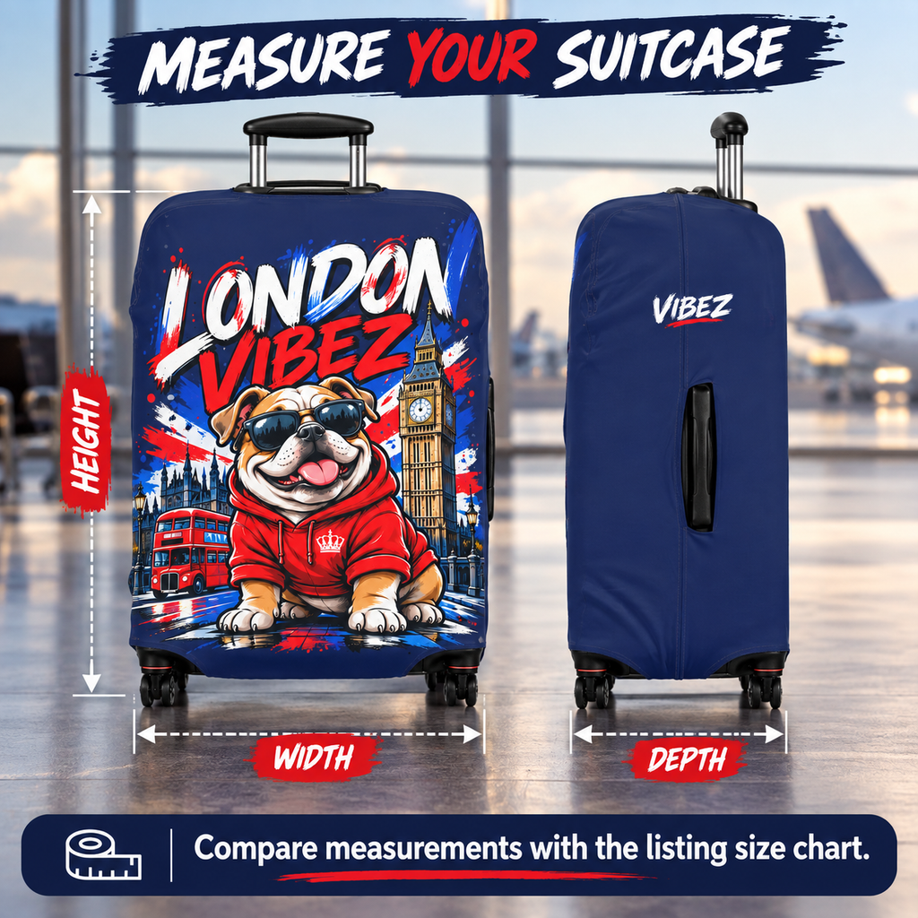 London Vibez Bulldog Luggage Cover | UK Skyline Suitcase Protector