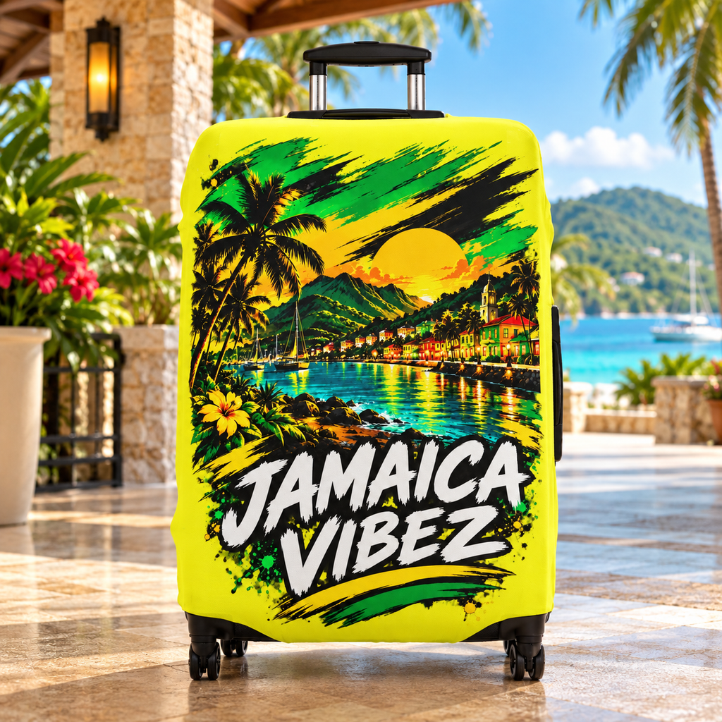 Jamaica Vibez Luggage Cover | Tropical Sunset Palm Beachcase