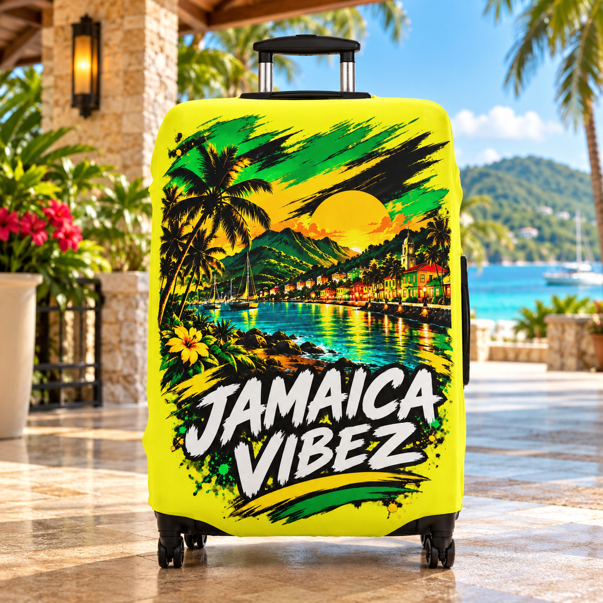Jamaica Vibez Luggage Cover | Tropical Sunset Palm Beachcase
