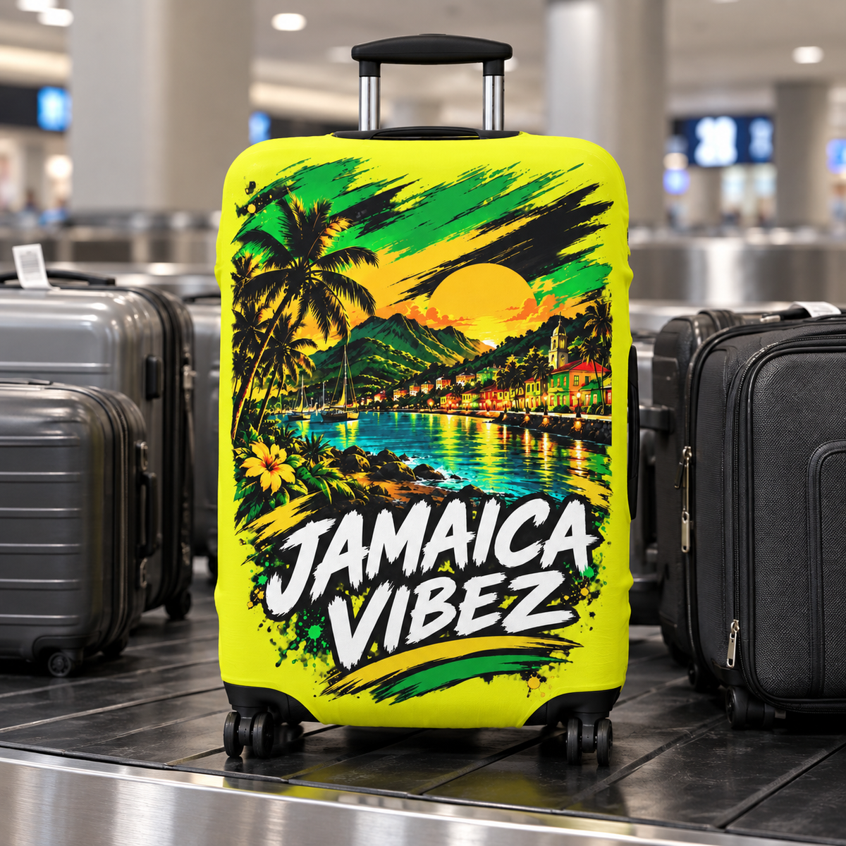 Jamaica Vibez Luggage Cover | Tropical Sunset Palm Beachcase