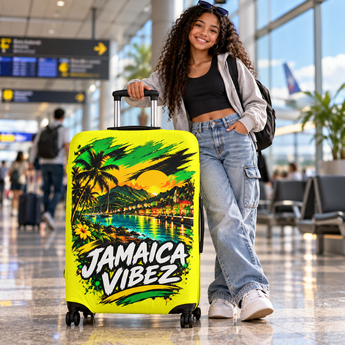 Jamaica Vibez Luggage Cover | Tropical Sunset Palm Beachcase